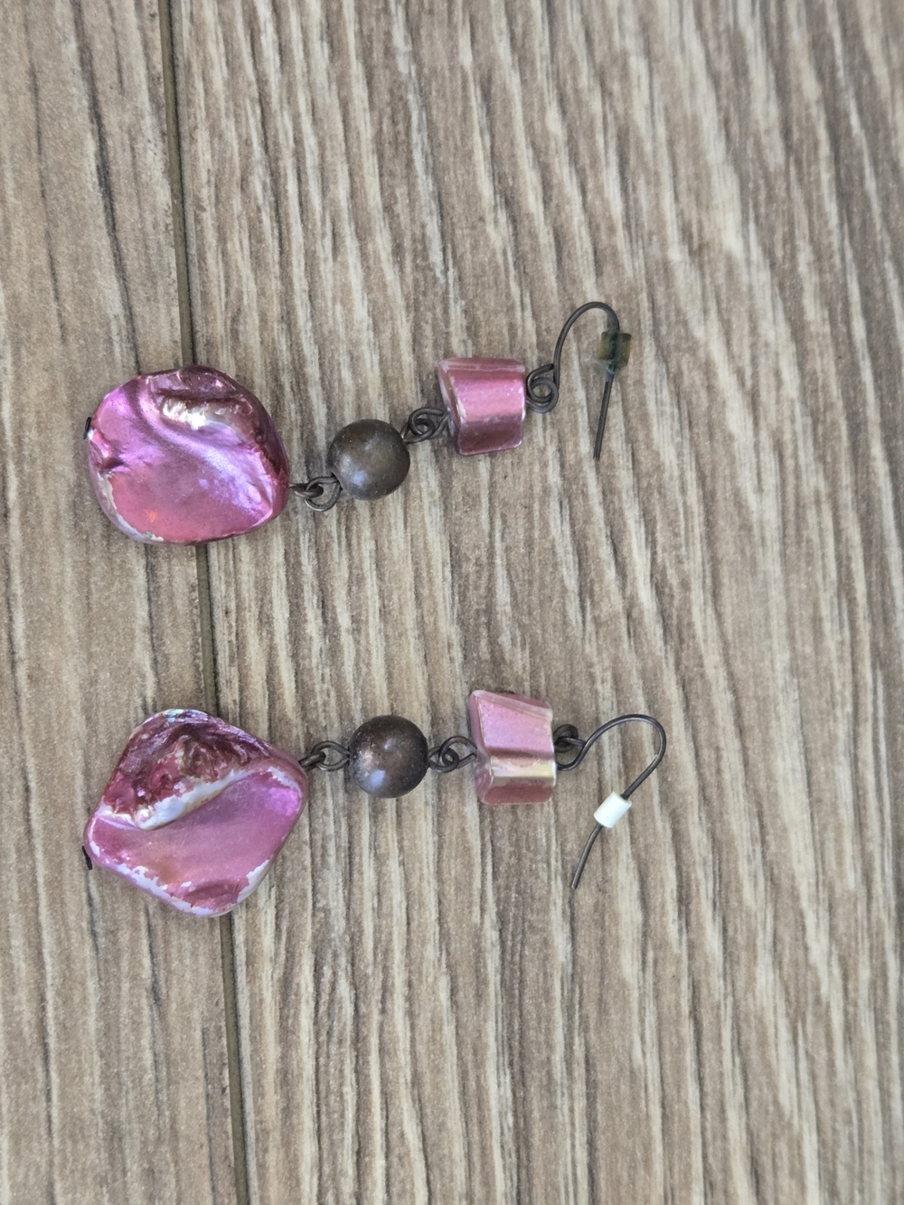Pink Dangle Shell and Bead Earrings